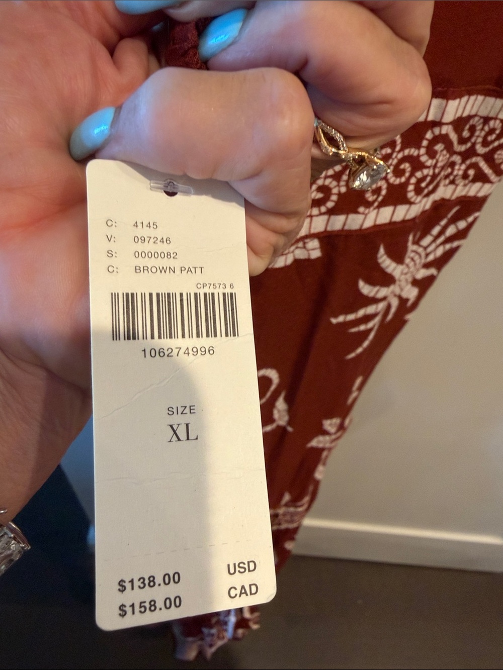 Anthropologie Rust Brown Maxi Dress with White Print - Picture 4 of 5